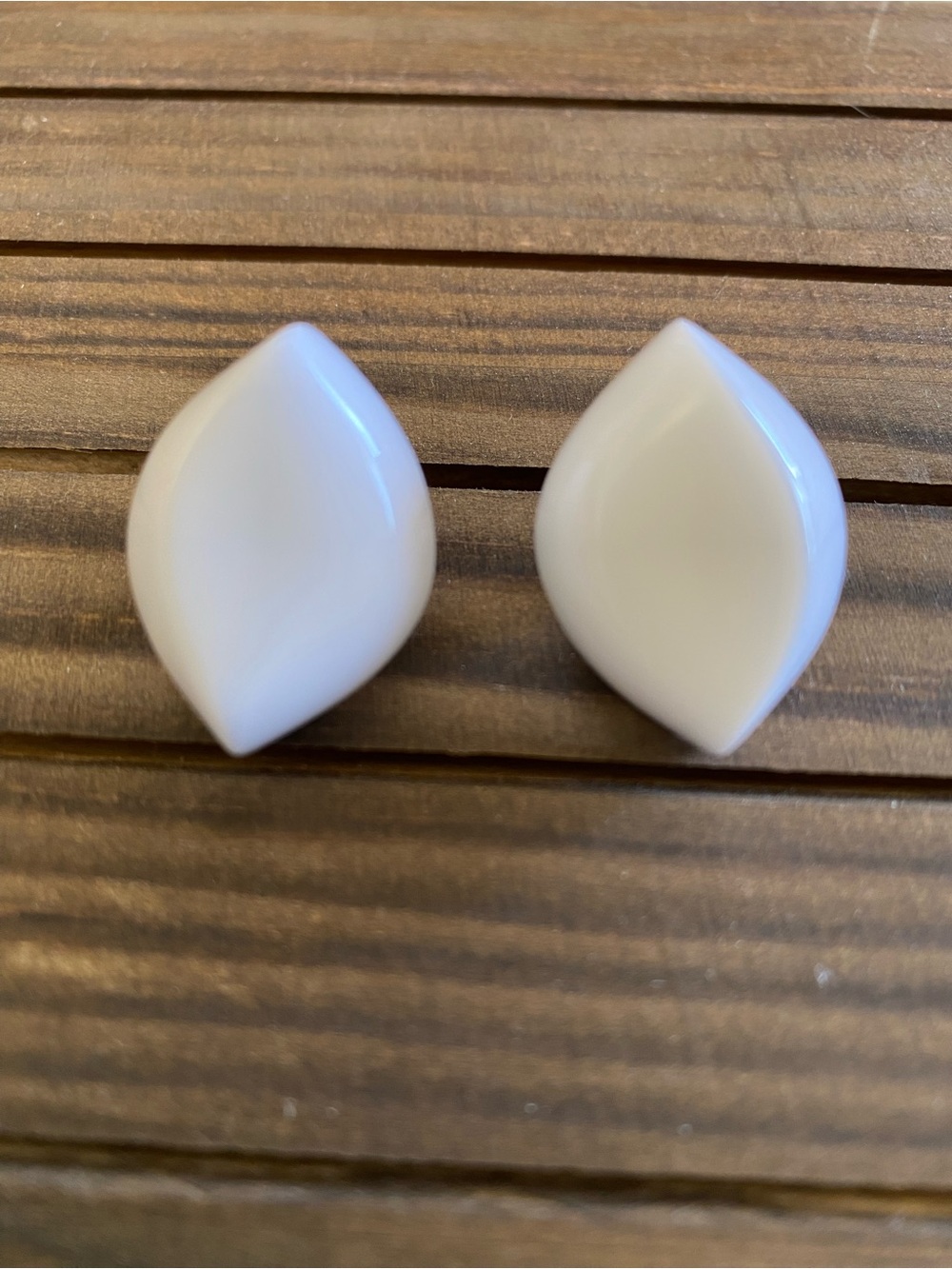 Vintage West Germany Clip-On Earrings White Lucite Leaf Teardrop Minimalist